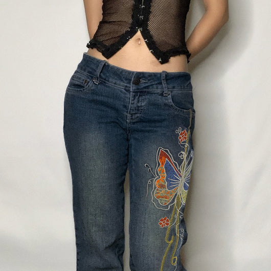 Jeans Retro Cintura Alta con Estampado de Mariposas para Mujer - Image 10