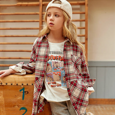 Camisa Infantil Cuadros Suelta Manga Larga Casual - Image 8