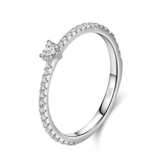 Anillo de Plata Esterlina S925 con Diamante Simulado en Forma de Corazón
