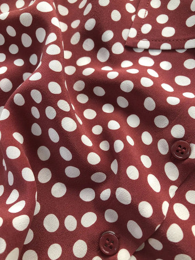 Camisa Vintage Burdeos con Lunares en Seda - Cuello Solapa Manga Larga - Image 22