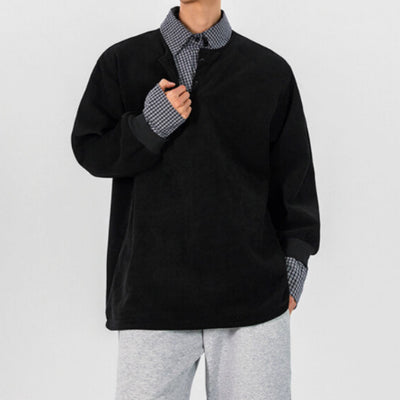 Suéter Patchwork con Cuello Falso de Dos Piezas para Hombre