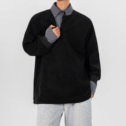 Suéter Patchwork con Cuello Falso de Dos Piezas para Hombre