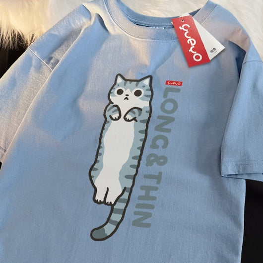 Camiseta Holgada Gato Naranja Tabby Primavera - Manga Corta Estilo Siam - Image 8