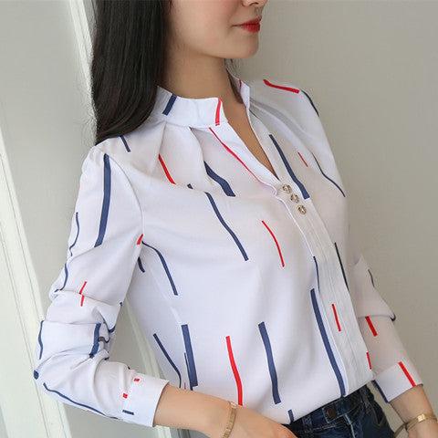 Camisa de Rayas Salvaje Temperamento de Manga Larga - Image 10