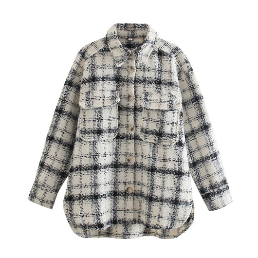 Chaqueta de Lana a Cuadros Suelta para Mujer - Image 7
