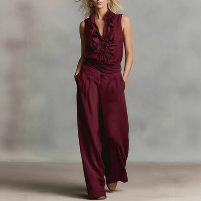 Conjunto Elegante de Lino: Blusa sin Mangas y Pantalón de Pierna Ancha - Image 8