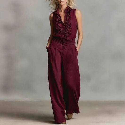 Conjunto Elegante de Lino: Blusa sin Mangas y Pantalón de Pierna Ancha - Image 8