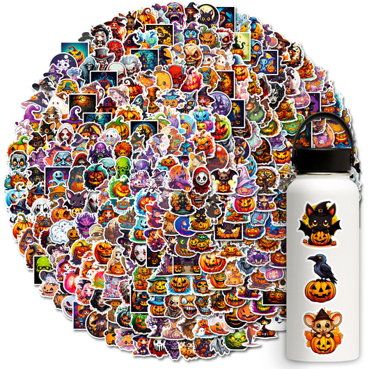 A large collection of colorful Halloween graffiti stickers featuring pumpkins, witches, ghosts, and other spooky characters. - Image 28