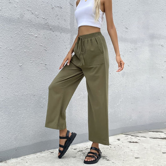 Pantalones Anchos Cropped de Algodón con Cordón Ajustable - Image 2