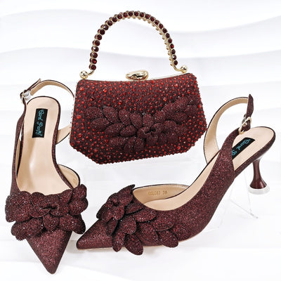 Juego de Zapatos y Bolso para Fiesta Mujer - Tacón Decorativo Hoja Artesanal - Image 21