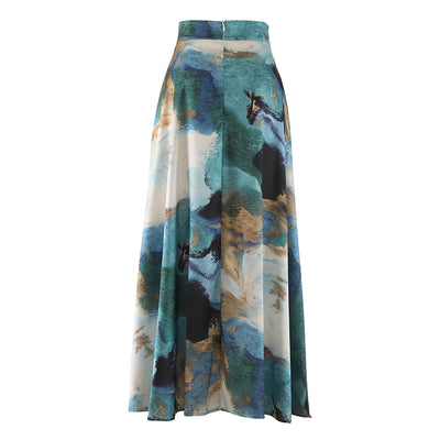 Vestido Largo Estilo Chino para Mujeres Altas - Falda Paraguas con Estampado Tinta - Image 4