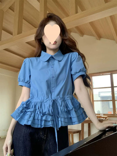 Blusa Juvenil Azul con Cuello de Muñeca y Mangas Abullonadas - Image 19