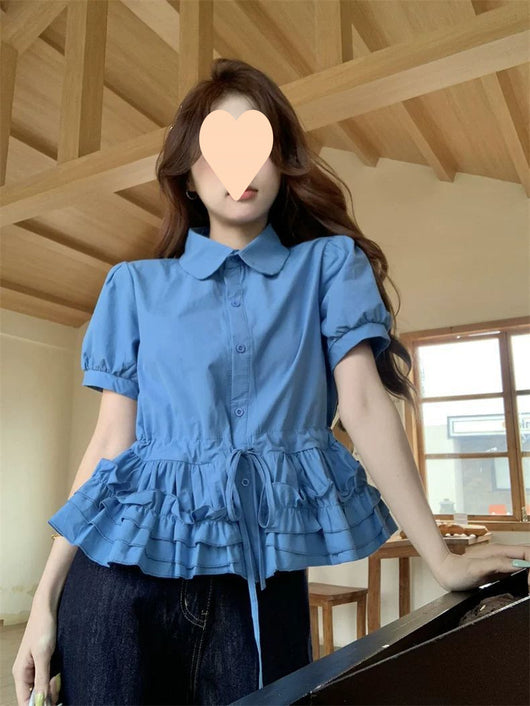 Blusa Juvenil Azul con Cuello de Muñeca y Mangas Abullonadas - Image 19