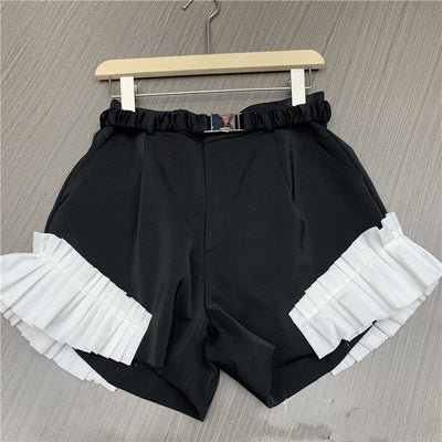 Shorts Talle Alto con Detalles de Encaje Hoja de Loto y Costuras Contrastantes - Image 7