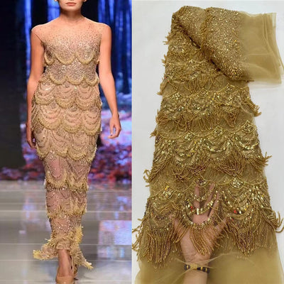 Vestido de Novia con Encaje de Cuentas y Borlas
