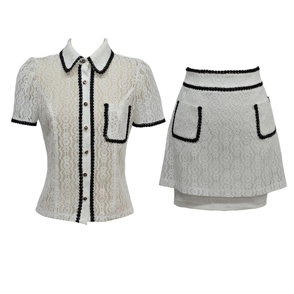 Conjunto Elegante: Blusa de Volantes y Falda Cintura Alta - Image 6