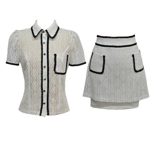 Conjunto Elegante: Blusa de Volantes y Falda Cintura Alta - Image 6