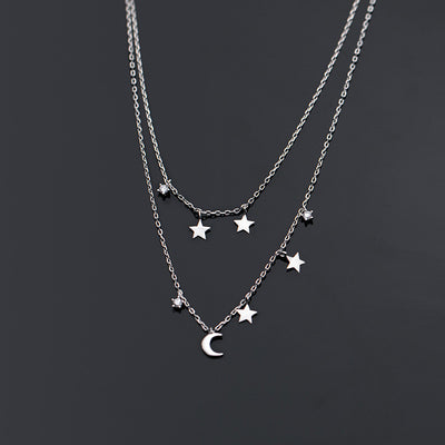 Collar Doble Capa de Estrella y Luna con Diamantes - Elegancia Femenina - Image 9