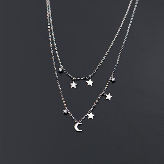 Collar Doble Capa de Estrella y Luna con Diamantes - Elegancia Femenina - Image 9
