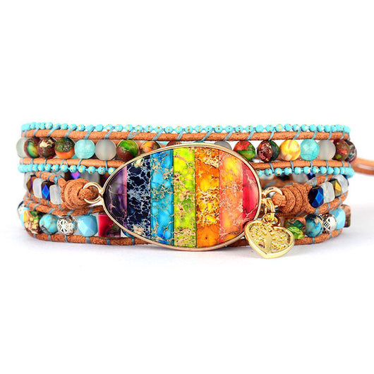 Pulsera de Cuero con Chakras del Emperador - Brazalete Bohemio de Amistad - Image 4