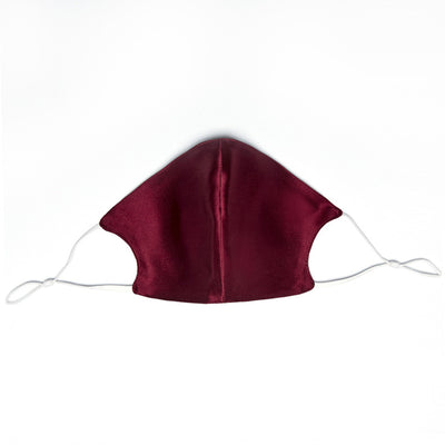 Wine red silk face mask with adjustable white ear loops, designed for breathable comfort and dust protection. - Image 18