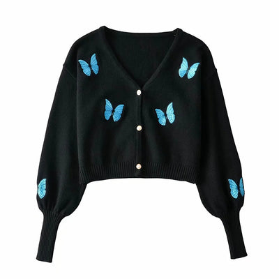Conjunto de Dos Piezas: Cardigan Tejido con Bordado de Mariposas - Image 10