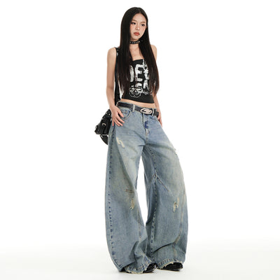 Jeans Rectos Desestructurados Estilo Callejero Retro Americano - Image 9