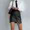 Modern European Style Leather Skirt with Bow Detail