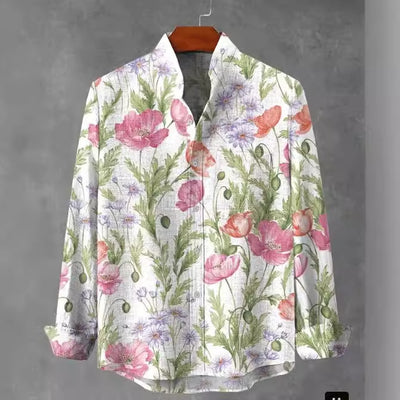 Camisa de Cuadros con Cuello Mao Manga Larga para Hombre - Image 3