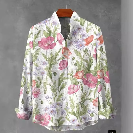Camisa de Cuadros con Cuello Mao Manga Larga para Hombre - Image 3