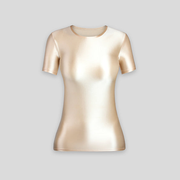 Playera Ajustada de Manga Corta en Spandex para Mujer