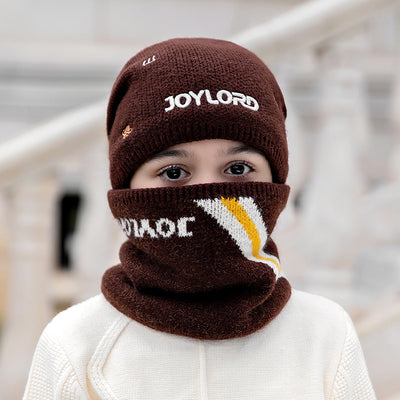 Conjunto de Gorro y Babero Tejido para Niños - Diseño Coreano Letras Abrigado Invierno - Image 3