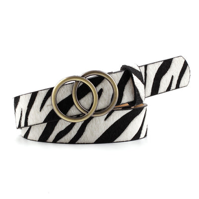 Camel imitation leather women's casual belt with a double round gold-tone buckle and a single belt loop. - Image 8