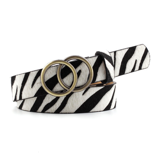 Camel imitation leather women's casual belt with a double round gold-tone buckle and a single belt loop. - Image 8