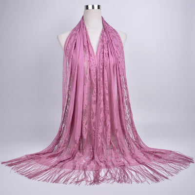 Pañuelo Hijab Encaje Calado Color Sólido con Borlas - Image 17