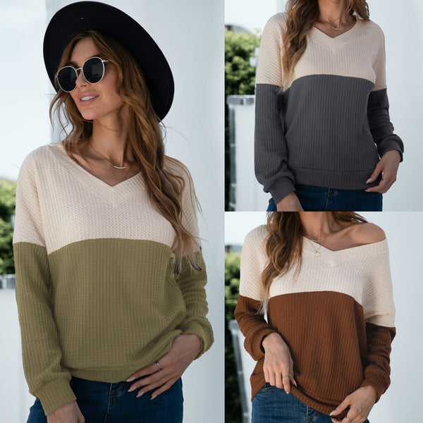 Suéter para Mujer Cuello V con Bloques de Color