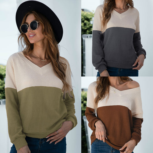 Suéter para Mujer Cuello V con Bloques de Color