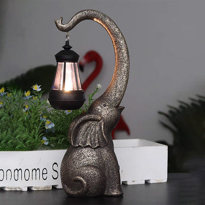 Linterna Decorativa Elefante de Resina con Luz Ambiental