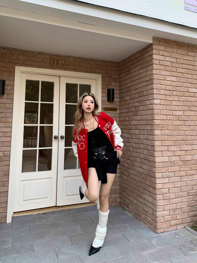 Chaqueta Beisbolera Retro para Mujer con Detalles de Cuentas - Image 6