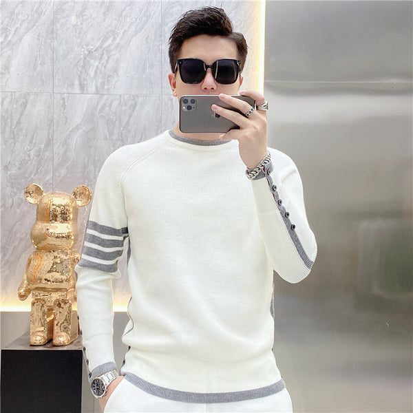 Suéter de Cuello Redondo a Rayas - Pullover Versátil para Hombre Joven