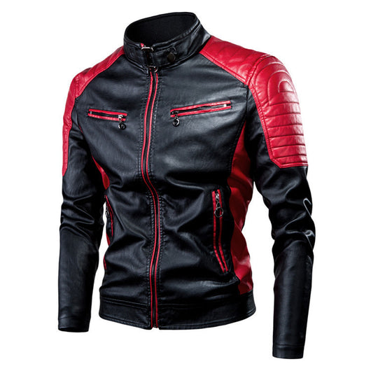 Chaqueta de Cuero Motociclista Casual con Costuras de Lana para Hombre - Image 9