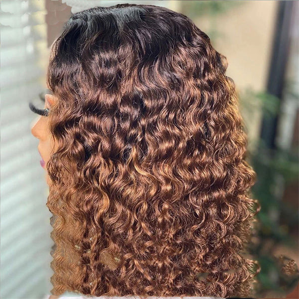 Peluca Bob Encaje Frontal Cabello Natural Corte Pixie Marrón