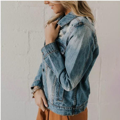Chaqueta Vaquera Ajustada Efecto Desgastado para Mujer - Image 6