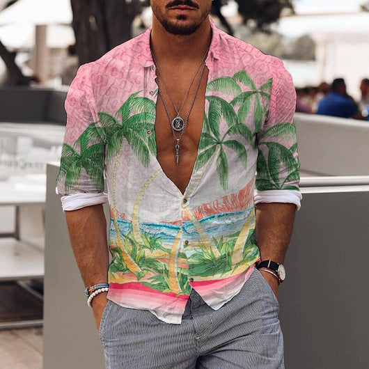 Camisa de Hombre Estampado Floral Romántico para Festividades