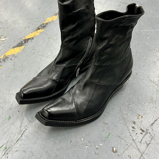 Botas Vaqueras Patchwork Retro con Costura Oscura y Punta Cuadrada - Image 8