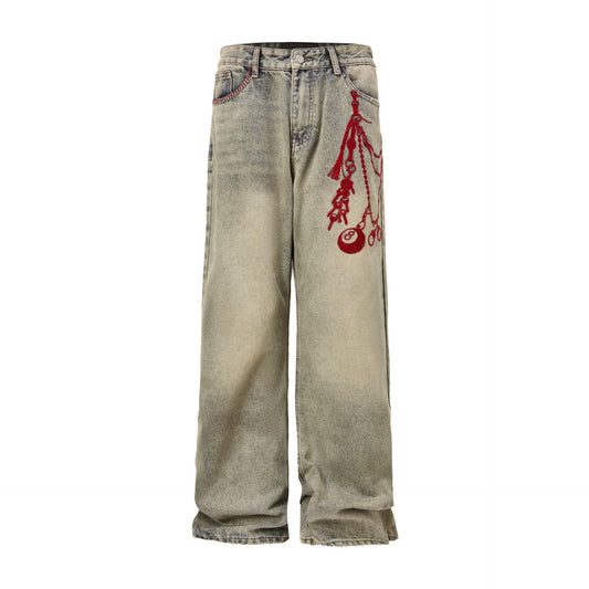 Pantalones Holgados con Bordado Vintage y Cierre - Image 2