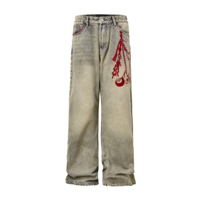 Pantalones Holgados con Bordado Vintage y Cierre - Image 2