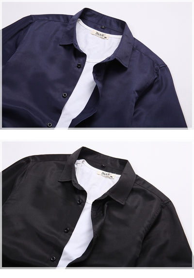 Camisa de Negocios Manga Larga Talla Grande Cuello Solapa Color Sólido para Hombre - Image 22