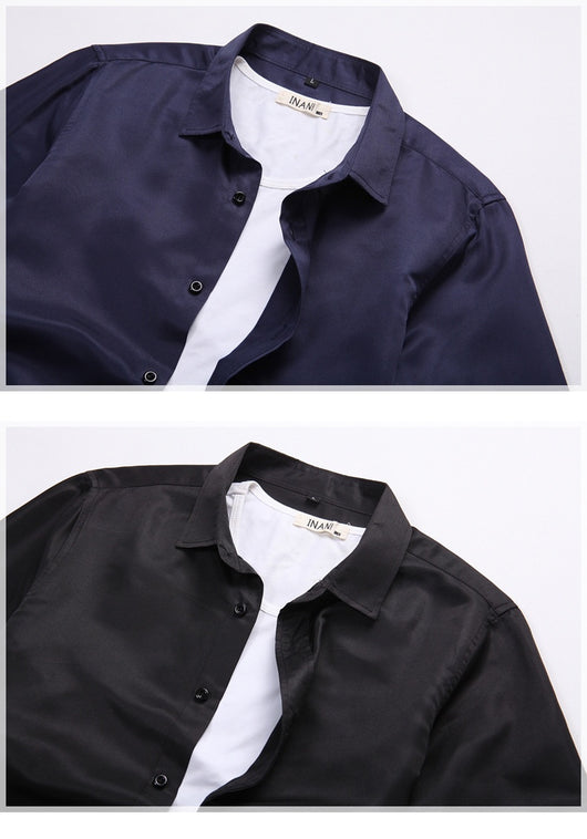 Camisa de Negocios Manga Larga Talla Grande Cuello Solapa Color Sólido para Hombre - Image 22