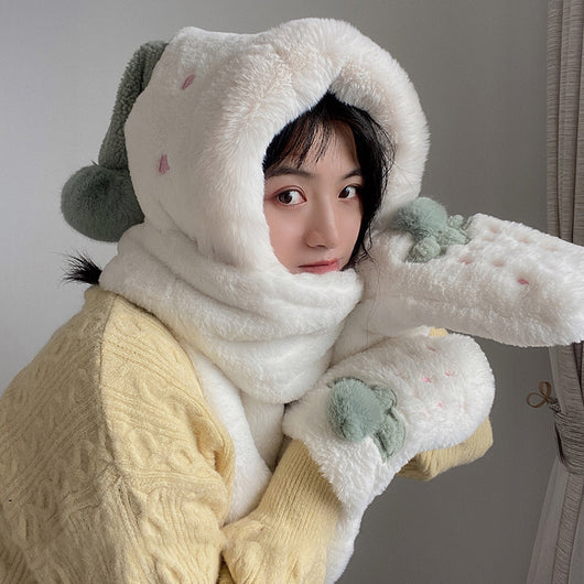 Conjunto Invierno Lujo: Gorro, Bufanda y Guantes de Terciopelo con Pelaje de Conejo - Image 4